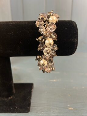 Cha cha Pearl and Silver Crystal Cluster Bracelet - Lobster Clap